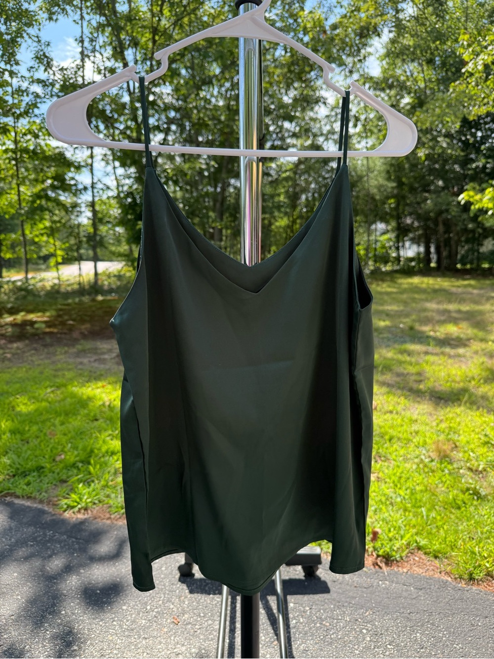 V-Neck Satin Cami in Dark Green - Lightweight Women's Top